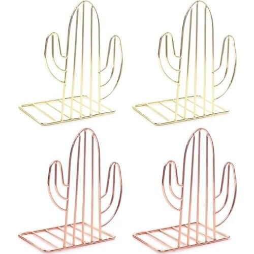 2PCS/Pair Creative Cactus Shaped Metal Bookends Book Support Stand Desk Organizer Storage Holder Shelf