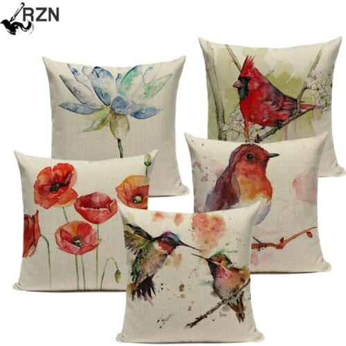Custom High Quality Sofa Covers Watercolor Plant Bird Lumbar Pillow Covers Cushion Cover Promotion Home Decoration Pillowcase