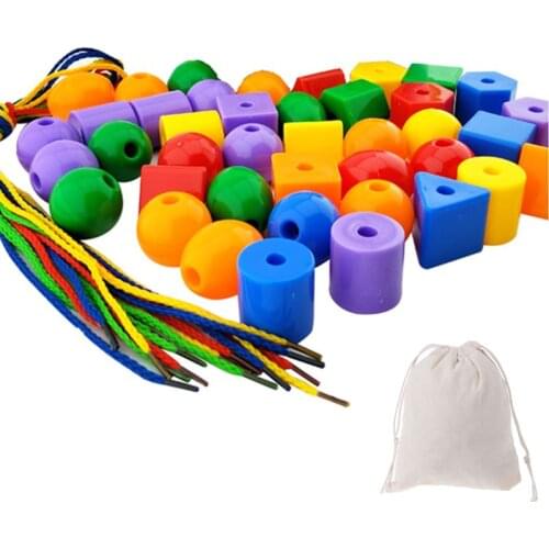 Drop Ship. Preschool Large Lacing Beads for Kids - 50 Stringing Beads with 4 Strings