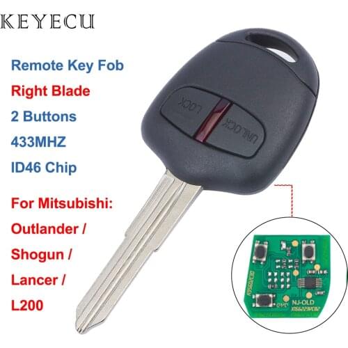 Keyecu Remote Control Car Key Fob 2 Buttons 433MHz ID46 Chip for Mitsubishi Outlander L200 Shogun Lancer - Right Blade