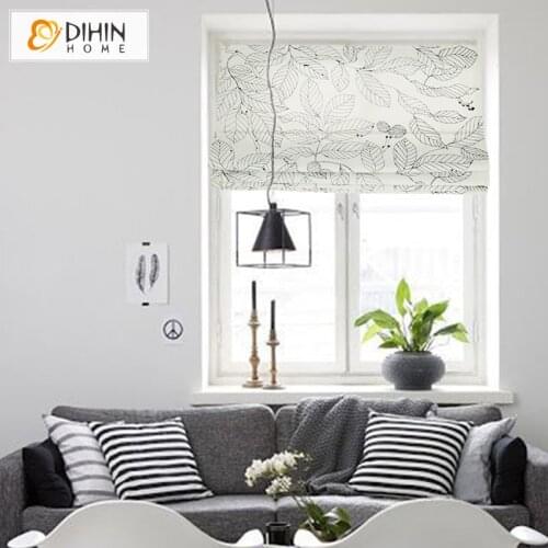 New Arrival White Leaf Printed Garden Roman Blinds Customized Size Roller Blind 1 Panel