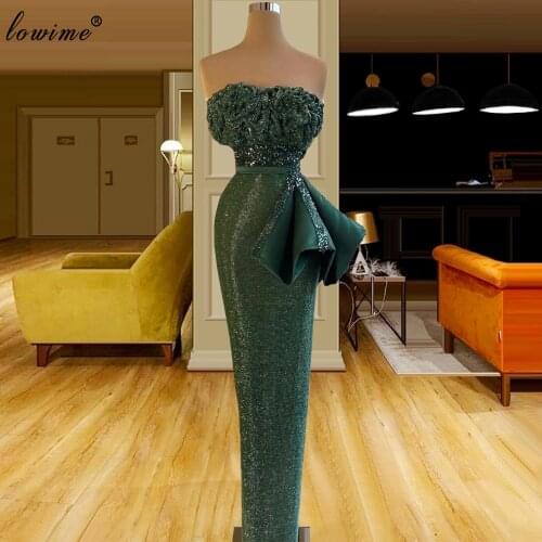Dark Green Mermaid Cocktail Dresses Long Strapless Sexy Prom Party Dresses Evening Wear Graduation Dresses For Women Vestidos