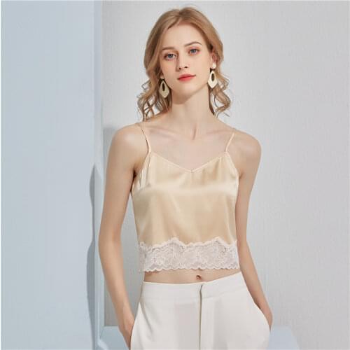 Luxury Real Silk Top Womens Silk Camisole Elegant Ladies' Bottoming Silk Lace Cami Top Crop Tube Tops for Girls Summer Home Wear