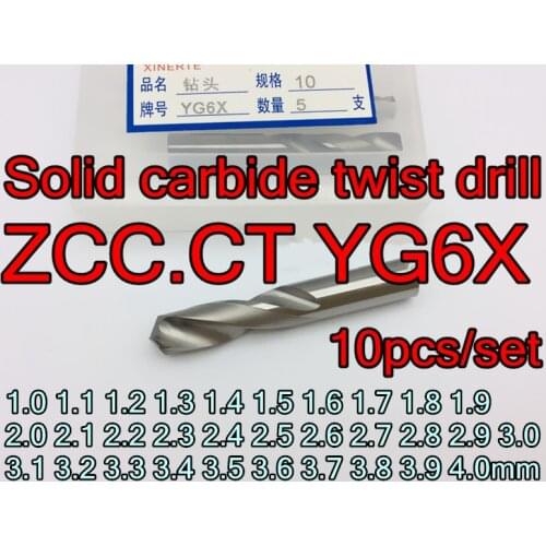 1.0mm-4.0mm 10pcs/set YG6X HRC40 Solid Carbide twist drill Processing: steel. Copper aluminum etc.Free shipping