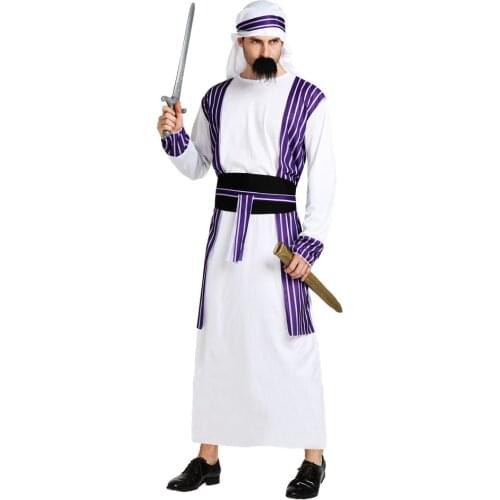 Umorden Adult Men Dubai Arabian Arab Sheikh Costume Cosplay Robe Gown Carnival Purim Halloween Costumes Party Dress