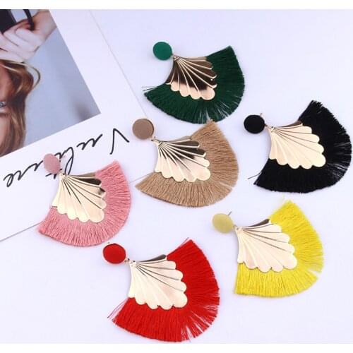 Bohemian Tassel Big Drop Earrings For Women Fashion Jewelry Earrings 2020 Luxurious Cotton Silk Fabric Fringe Earring