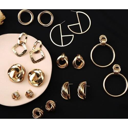 Charm Women Geometric Irregular Round Metal Stud Earrings Gold Color Distortion Knot Earrings Personality Jewelry Party Gifts