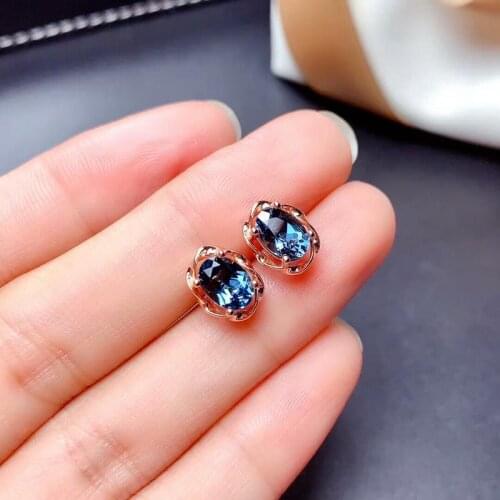 Original new natural blue topaz flower earrings simple and elegant retro aristocratic charm ladies