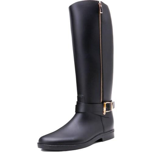 10-074 TONGPU Classical Design Womens Waterproof Long Boots with Size Zipper and Ankle Strap