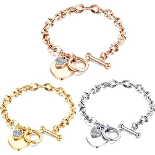 Fashion Love Heart Charm Bracelets For Women Gold Silver Color Stainless Steel Chain Bileklik Bracelet&Bangle Jewelry
