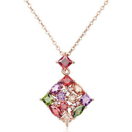 ZSLBS Fashion Pendant Necklace For Women Necklaces Colorful Crystal Square Flower Rose Gold Copper Zircon Bijoux Collier Elegant
