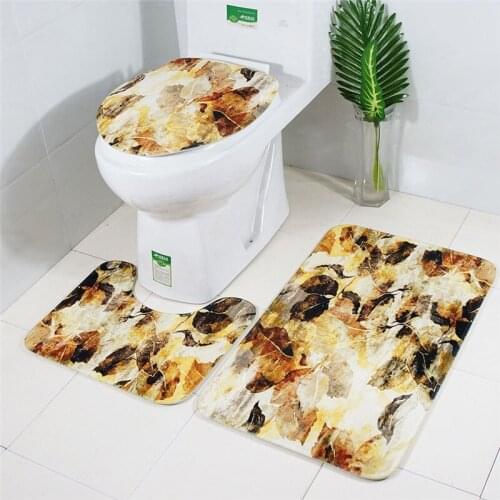 Occident Style Tree Leaf Printing Flannel Toilet Pad 3PCS Bathroom Toilet Floor Mat Set Anti-Skid Toilet Cover & Floor Rugs Set