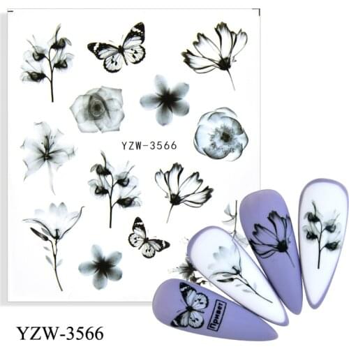 LCJ 4Pcs/Lot Green Theme Leaves Flower Nail Sticker Cute Birds Line Transfer Sliders Decals For Nails DIY Design Decoration