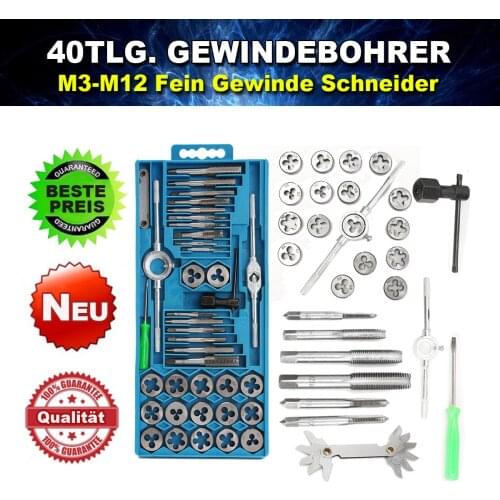 40pcs/set Metricing Tap Wrench Tip and Die Pro Set M3-M12 Screw Thread Metric Plugs Taps Nut Bolt Alloy Metal Hand Tools