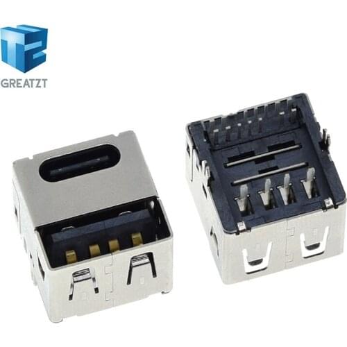 5pcs Type-C Dual USB Jack 90 Degree USB Connector Female 4 Straight Feet Female Socket PD Quick Charger For Car