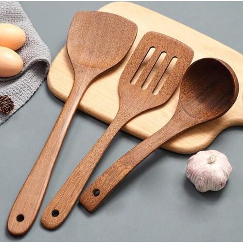 5 Types Thai Style Wooden Turner Spatula Rice Spoon Big Soup Scoop For Cooking Wood Kitchen Cooking Utensils Supplies
