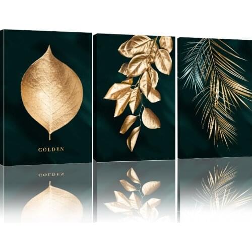Abstract Golden Plant Leaves Pictures Wall Posters Modern Style Canvas Print Painting Art Aisle Living Room Decor with Frame