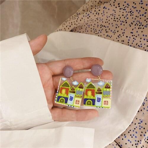 Acrylic Geometric Colorful Princess Castle Earring Women Summer Earrings