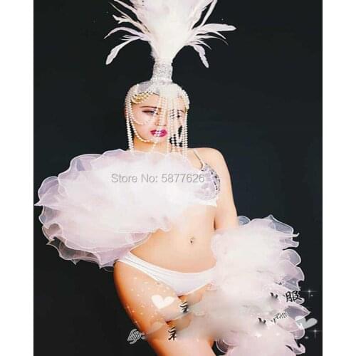 Bar dance GOGO white sexy rhinestone costume bikini dance team DS costume