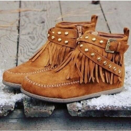 Fashion Thick High Heels Women Boots Ankle Boot Tassel Women Shoes Lady Shoes Short Plush Autumn Footwear Big Size