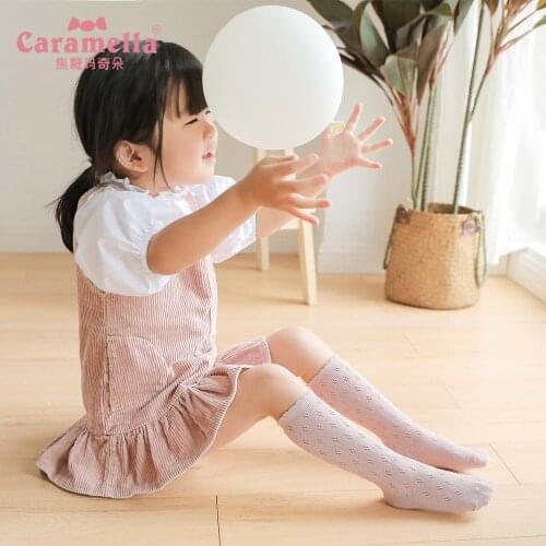 Caramella 2Pairs Baby Girl Mesh Hollow Stockings Cotton Summer Spring Knee High Sweet Baby Girls Sockken Breath Kids Hosiery