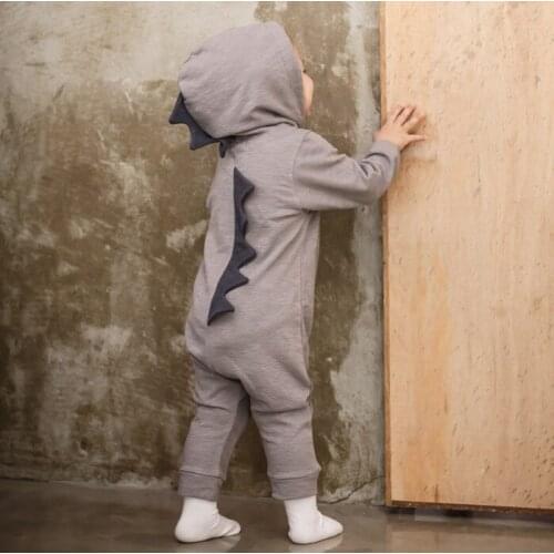 Baby boy clothes zipper one-piece baby girl one-piece casual long-sleeved baby romper romper cartoon dinosaur hooded one-piece