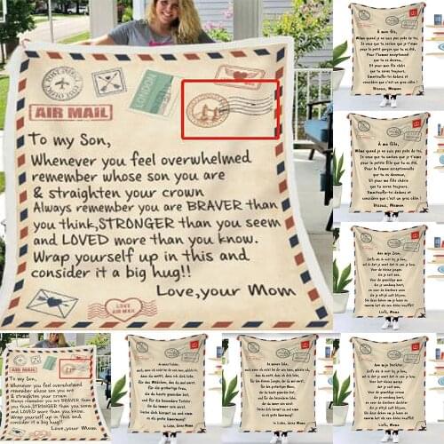 To My Son/Daughter Message Letter Blanket English/Spanish/French Languages Print Flannel Blanket Bed Sofa Express Love Quilt