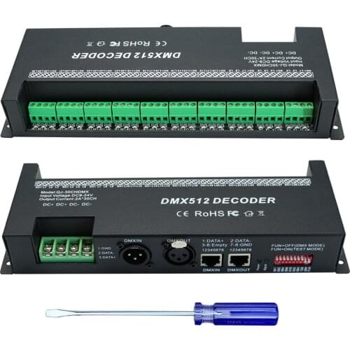 DMX 512 Decoder 30 Channels DMX RGB Controller Decorated LED Strip Lighting Dimmer DC 9V- 24V 2A/CH Drivers Controller
