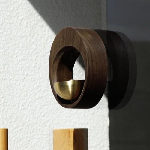 Home Decor Wind Chime Solid Wood Pure Copper Simple Handmade Brass Bell Refrigerator Paste Creativity Doorbell Decoration