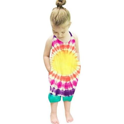 Fashion Summer Kids Overalls Baby Kids Children Halter Tie-Dye Print Casual Jumpsuit Rompers Pants Trousers