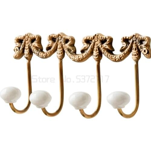 Nordic brass row hook storage nail free viscose hook wall hole free clothes hanger