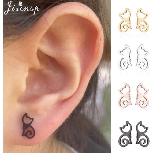 Small Cartoon Kitten Ear Studs Black Stainless Steel Cat Dog Paw Earrings for Women Children Jewelry Minimalist Accessories Gift