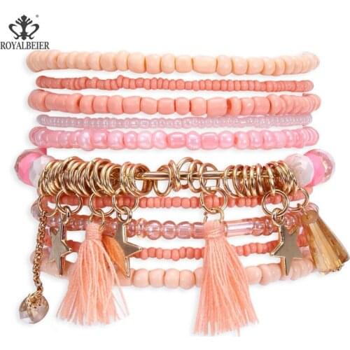 RoyalBeier Multilayer Bead Bracelets Acrylic Glass Winding Bracelet Bohemia Charm Wrap Womens Bracelets Trendy Pulsera