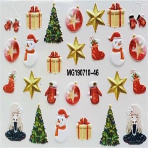 Cubic Hand Painted Nail Stickers Engraved Santa Clause Water Slide Decals Empaistic Embossment