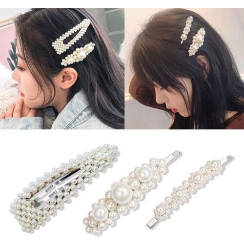 Fashion Sweet Full Pearls Hair Clips Women Girls Elegant All-Match Geometric Barrette Bangs BB Hairpins Headwear Accessories
