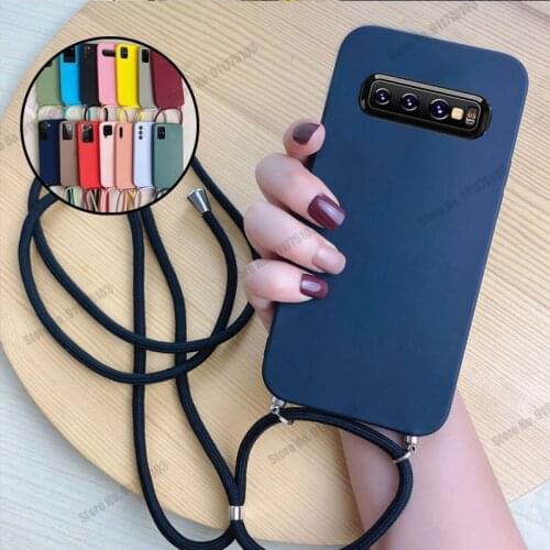 Soft TPU Phone Case For Samsung Galaxy S10 Lite S9 S8 Plus S10E S7 Edge G965 G955 Crossbody Lanyard Neck Strap Rope Cord Cover