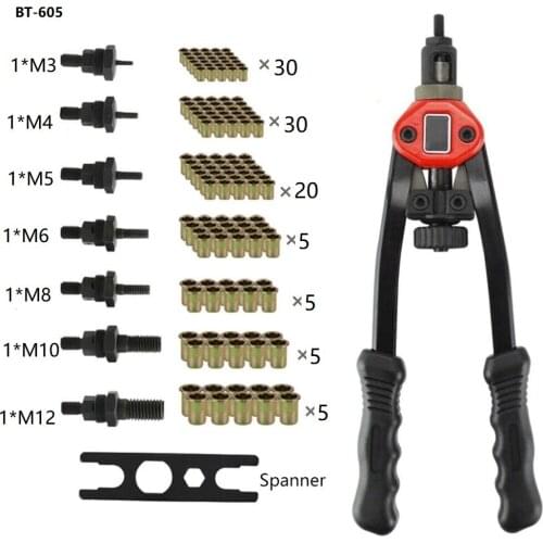 Blind Riveter Gun Kit Riveting Tool Repair Hand Insert Rivet Nut Hand Tool Manual Mandrels M3 M4 M5 M6 M8 M10 M12
