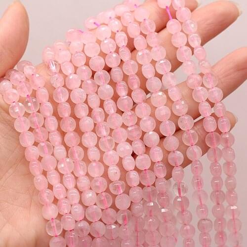 Natural Stone Rose Pink Quartz Beads Oblate Round Faceted Scattered Beads for Jewelry Making DIY Bracelet Necklace 6mm Wholesale