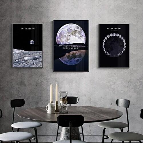 Nordic Style Freemasonry Canvas Painting Posters Print Earth n Moon For Living Room Bedroom Dinning Room HD Modern Decor Planet