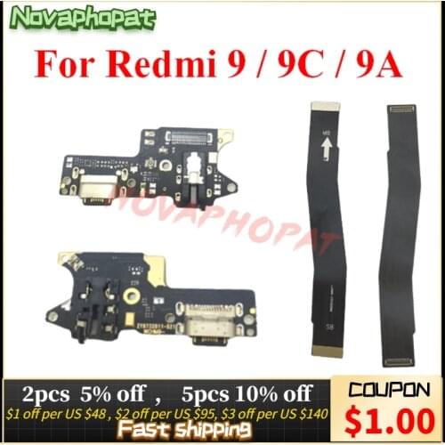 Novaphopat For Xiaomi Redmi 9 9C 9A USB Charging Port Dock Plug Mainboard Connector Main Motherboard Flex Cable Microphone Board