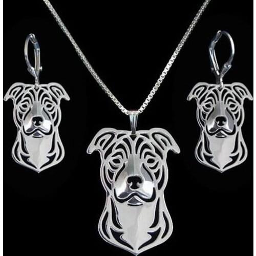2018 New Style Womens Metal Dog Jewelry Set Lovers' Silver Plated Alloy Staffordshire Bull Terrier Jewelry Set Drop Shipping