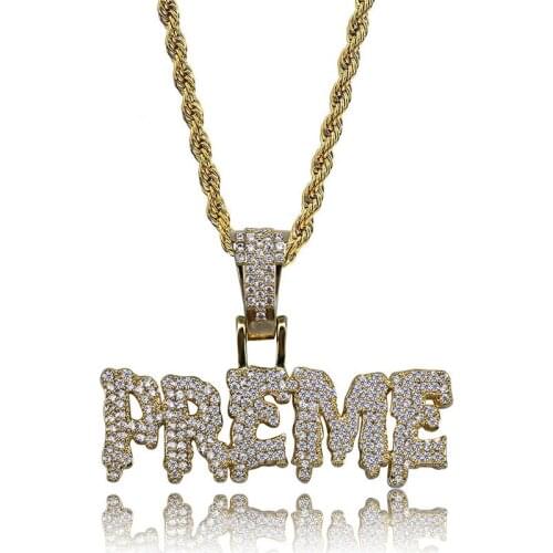 OMYFUN Hip Hop Bling Letters Pendant Necklace Full CZ Iced Accessory Gold Color Custom Alphabet Necklaces & Pendants Bijoux