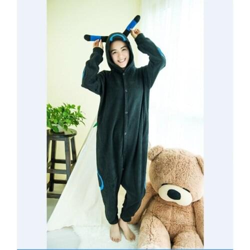 Autumn winter cartoon one-piece long sleeve Fleece Pajamas home wear black moon elf lovers men and women manufacturers wholesale