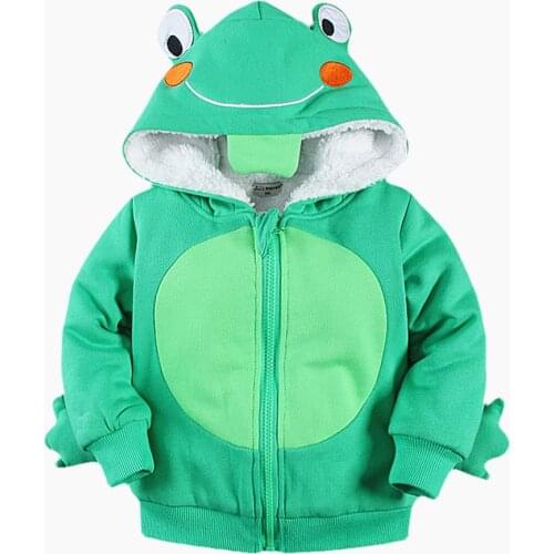 2-7T Kids Animal Hoodie Winter 3D Shape Cosplay Hoodie Children Thick Cotton Velvet Thermal Hooded Sweatshirt Zip Up Hoodie Kids