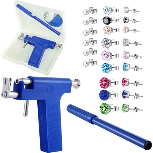 NEW Professional Ear Piercing Gun Tool Set 12pairs Multicolor CZ Stud Earring Ear Nose Navel Safety Pierce Body Piercing Gun