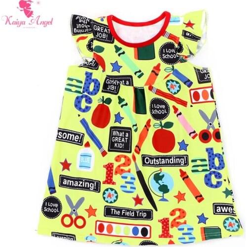 Kaiya Angel Girls Dresses 2017 Back To School Kids Dress for Girls Clothes Cartoon Stationery Children Clothing