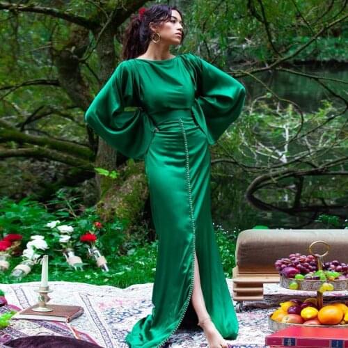 Green Simple Caftan Summer Dress A-line Floor Length Backless Split Evening Dress Vestidos De Gala Custom Made Plus Size
