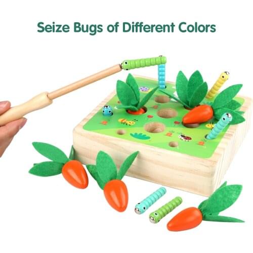Radish Bug Game Wooden Magnetic Carrot Harvest and Crawler Catch Game Parent-Child Intercation Baby Educational Toys for Kids