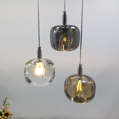Luxury crystal pendant lights Nordic amber gray clear bedroom bedside luminaire suspension lamp living room dining room hanglamp