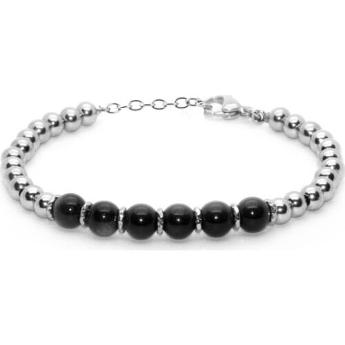 Runda Most Popular Stone Bead Couple Bracelet for Women and Men Stainless Steel Bracelets on Hand Jewelry